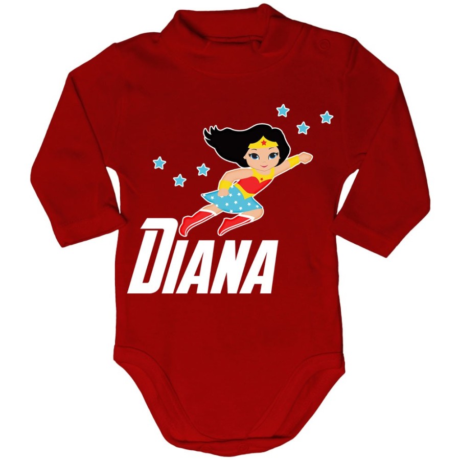 Body lupetto neonata personalizzato con nome baby wonder woman Cartoon
