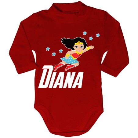 Body lupetto neonata personalizzato con nome baby wonder woman Cartoon