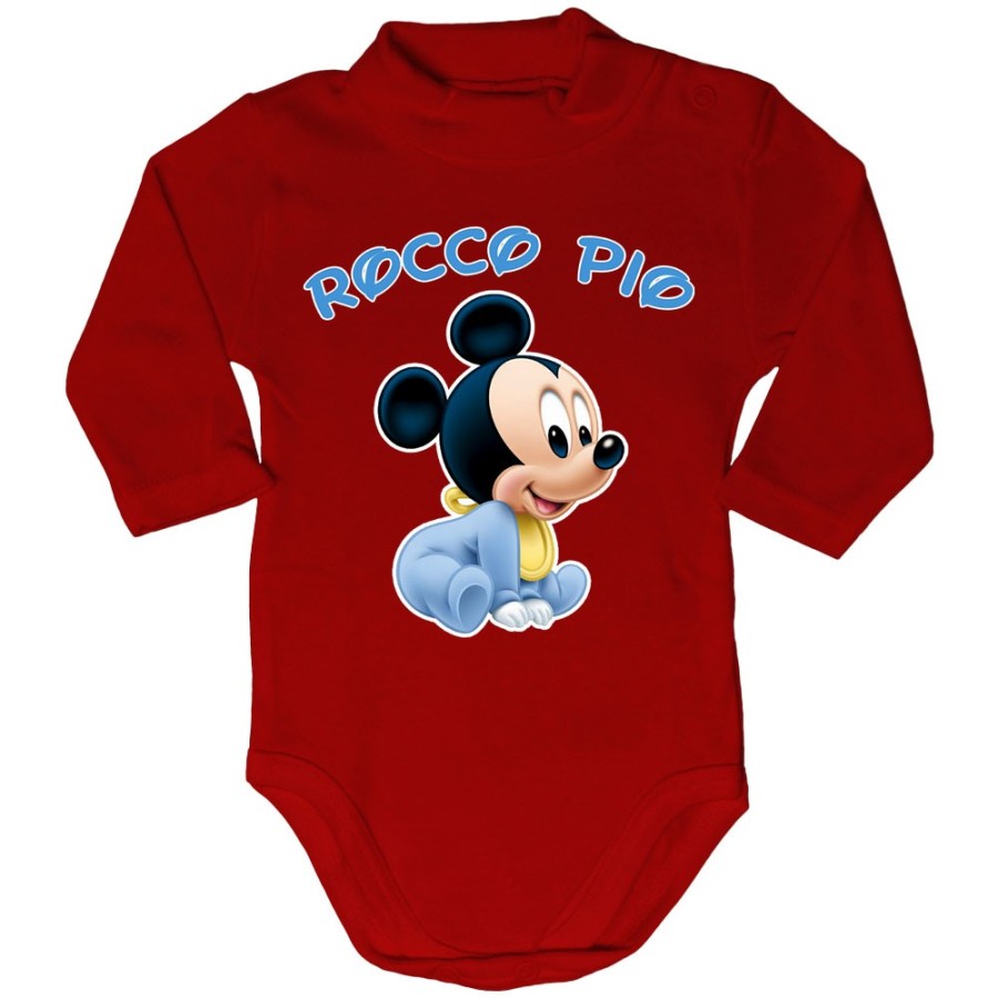 Body lupetto neonato personalizzato con nome baby topolino seduto Cartoon