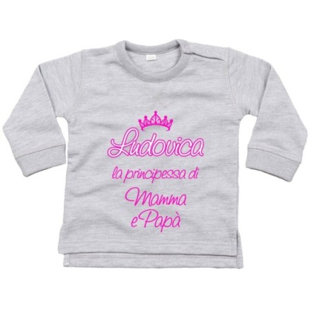 Felpa neonato personalizzata con nome sono la principessa...