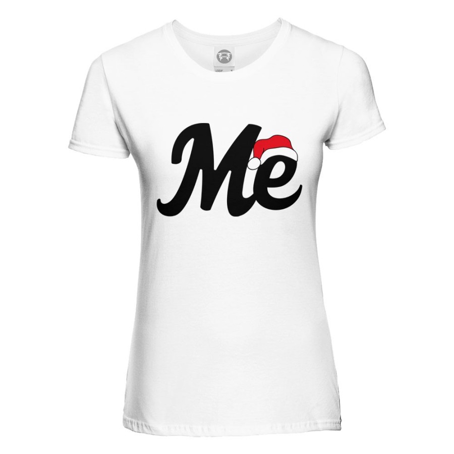 T-shirt donna personalizzabile con nome me con cappello natalizio Natale