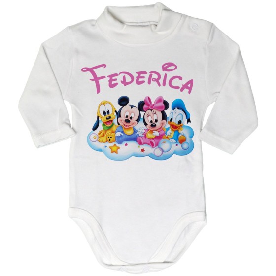 Body lupetto neonato personalizzato con nome baby disney family Cartoon