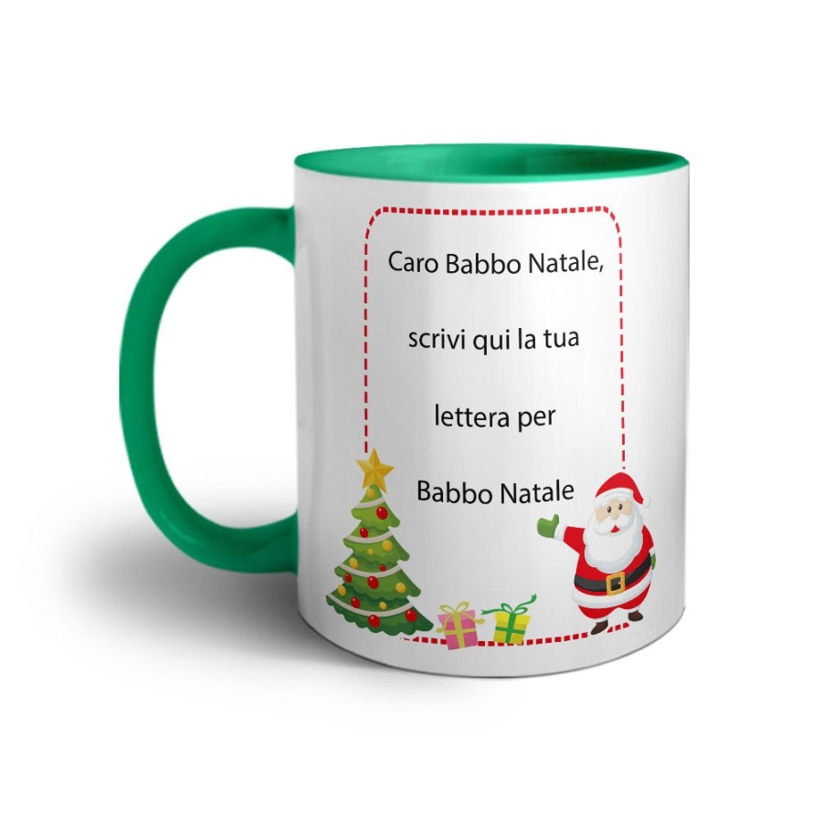 Tazza personalizzata con testo lettera a babbo natale con albero natalizio Natale