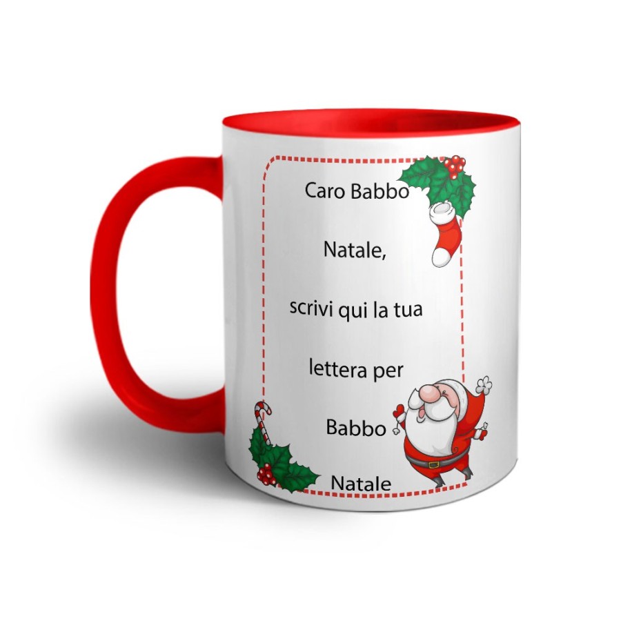 Tazza personalizzata con testo lettera a babbo natale con ghirlande Natale