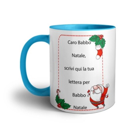 Tazza personalizzata con testo lettera a babbo natale con ghirlande Natale