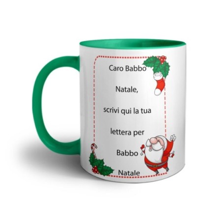 Tazza personalizzata con testo lettera a babbo natale con ghirlande Natale