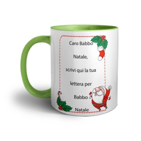 Tazza personalizzata con testo lettera a babbo natale con ghirlande Natale