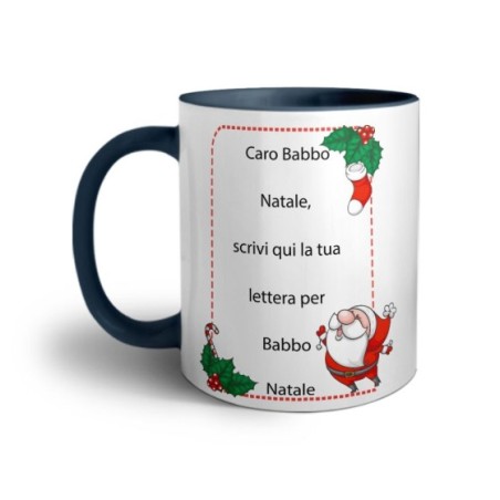 Tazza personalizzata con testo lettera a babbo natale con ghirlande Natale