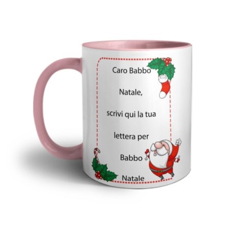 Tazza personalizzata con testo lettera a babbo natale con ghirlande Natale