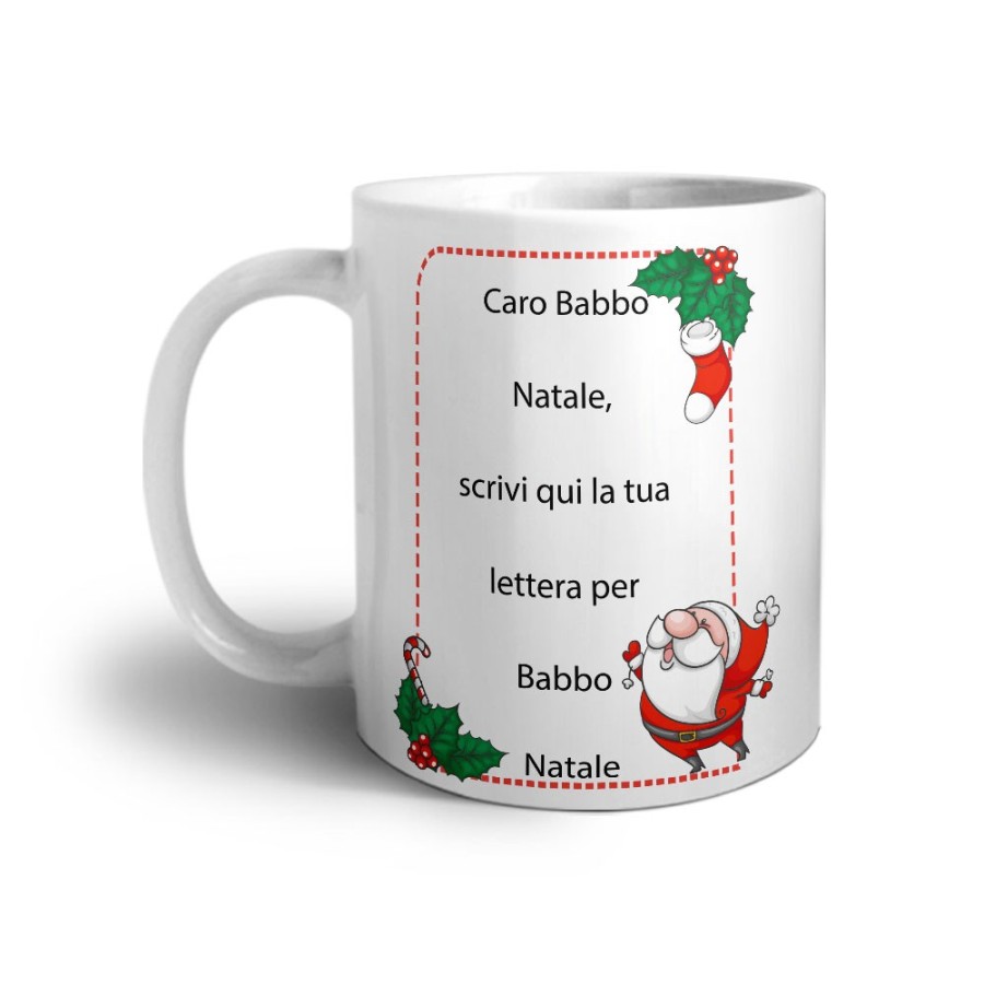 Tazza personalizzata con testo lettera a babbo natale con ghirlande Natale