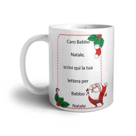 Tazza personalizzata con testo lettera a babbo natale con ghirlande Natale