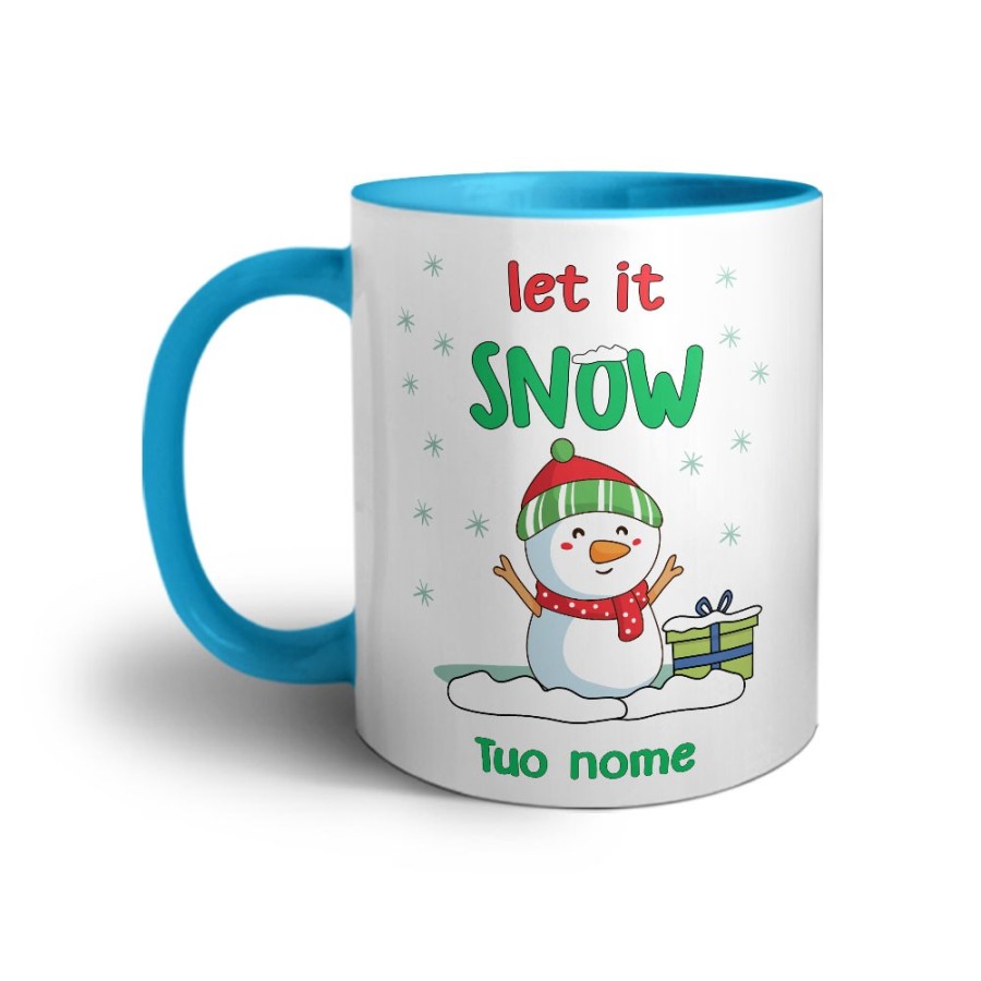 Tazza personalizzabile con nome pupazzo di neve let it snow Natale