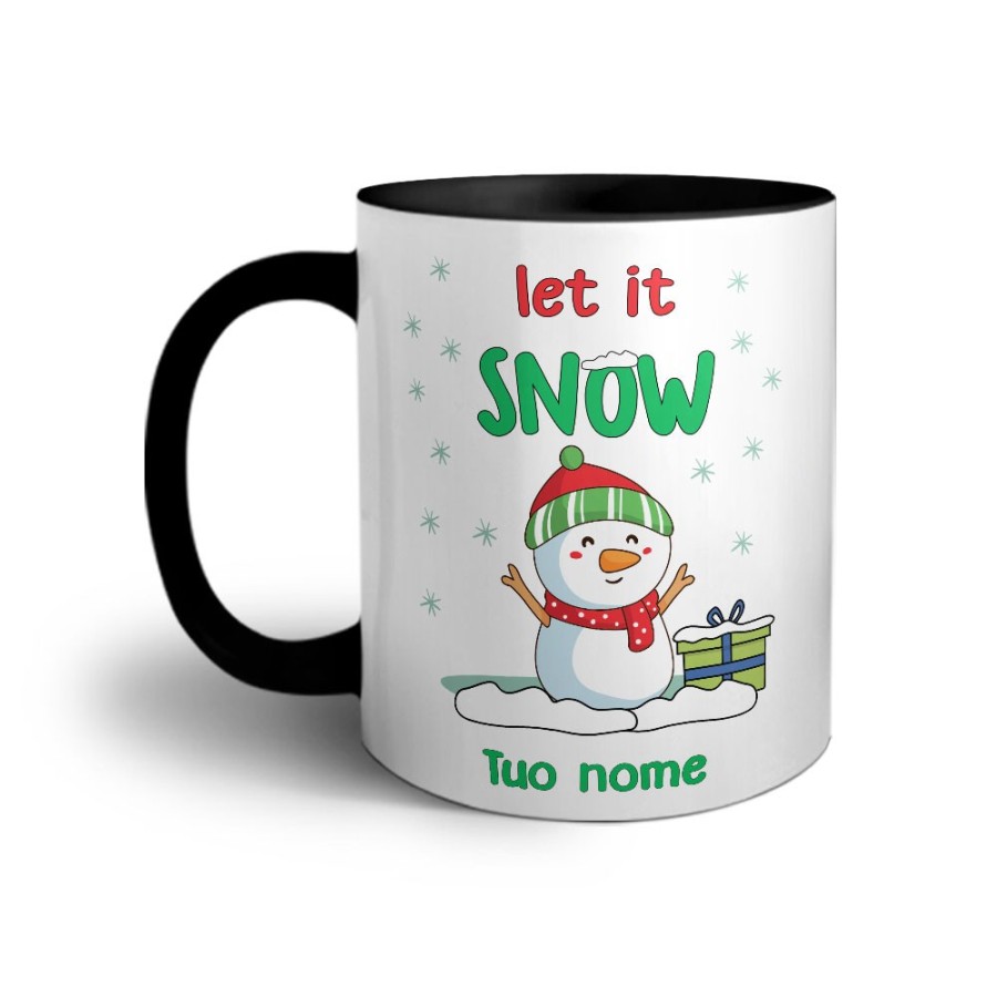 Tazza personalizzabile con nome pupazzo di neve let it snow Natale