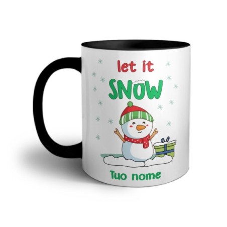Tazza personalizzabile con nome pupazzo di neve let it snow Natale
