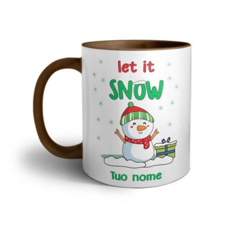 Tazza personalizzabile con nome pupazzo di neve let it snow Natale