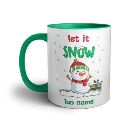 Tazza personalizzabile con nome pupazzo di neve let it snow Natale