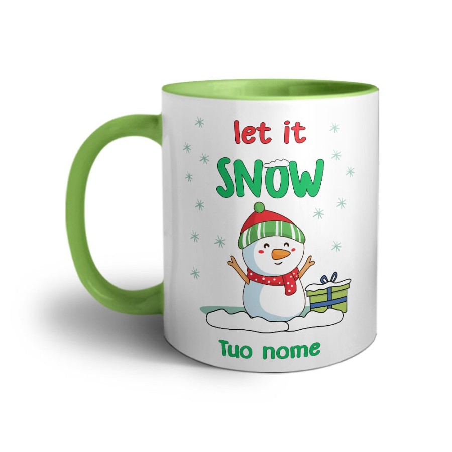 Tazza personalizzabile con nome pupazzo di neve let it snow Natale