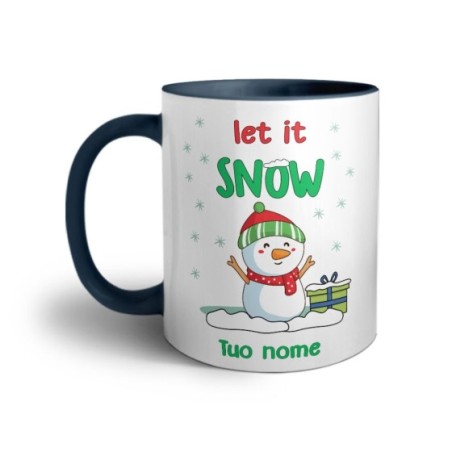 Tazza personalizzabile con nome pupazzo di neve let it snow Natale