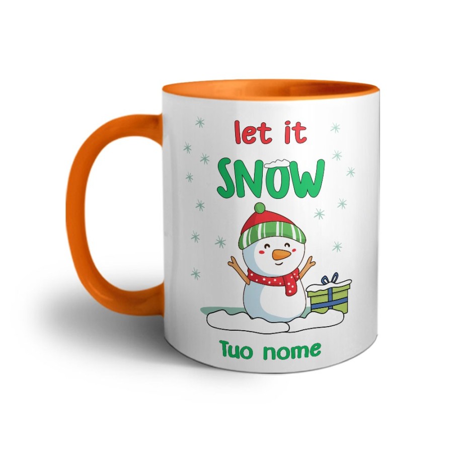 Tazza personalizzabile con nome pupazzo di neve let it snow Natale