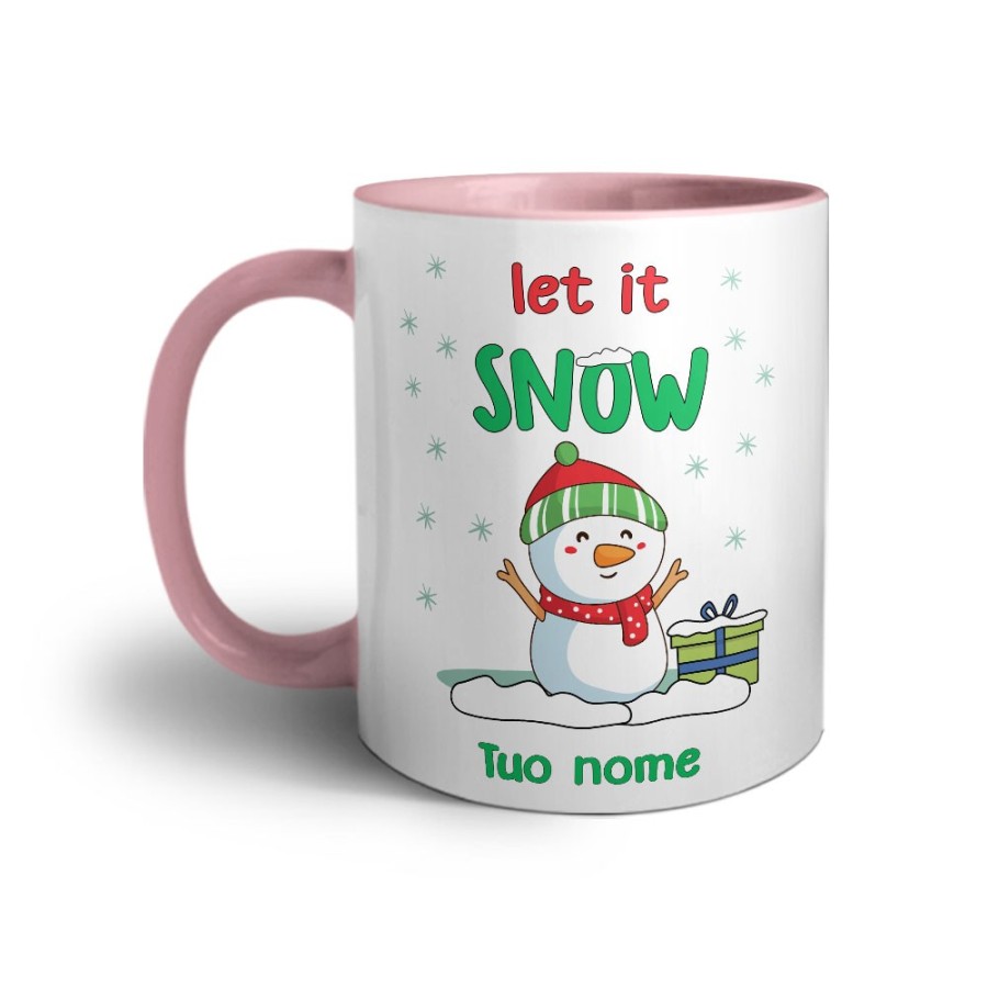 Tazza personalizzabile con nome pupazzo di neve let it snow Natale