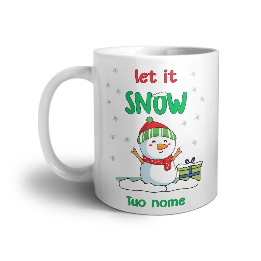 Tazza personalizzabile con nome pupazzo di neve let it snow Natale