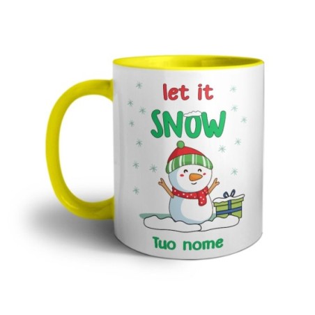 Tazza personalizzabile con nome pupazzo di neve let it snow Natale