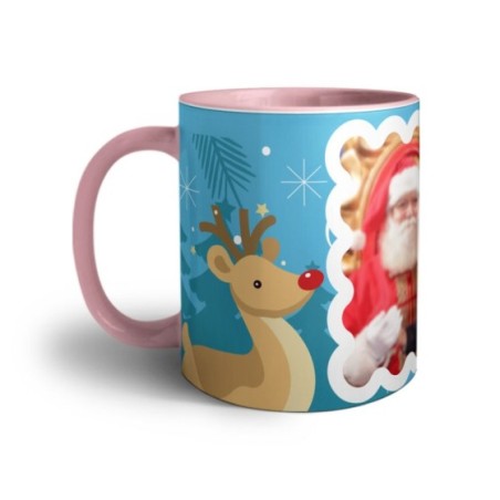 Tazza personalizzata con foto renna con babbo natale Natale