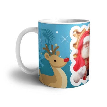 Tazza personalizzata con foto renna con babbo natale Natale