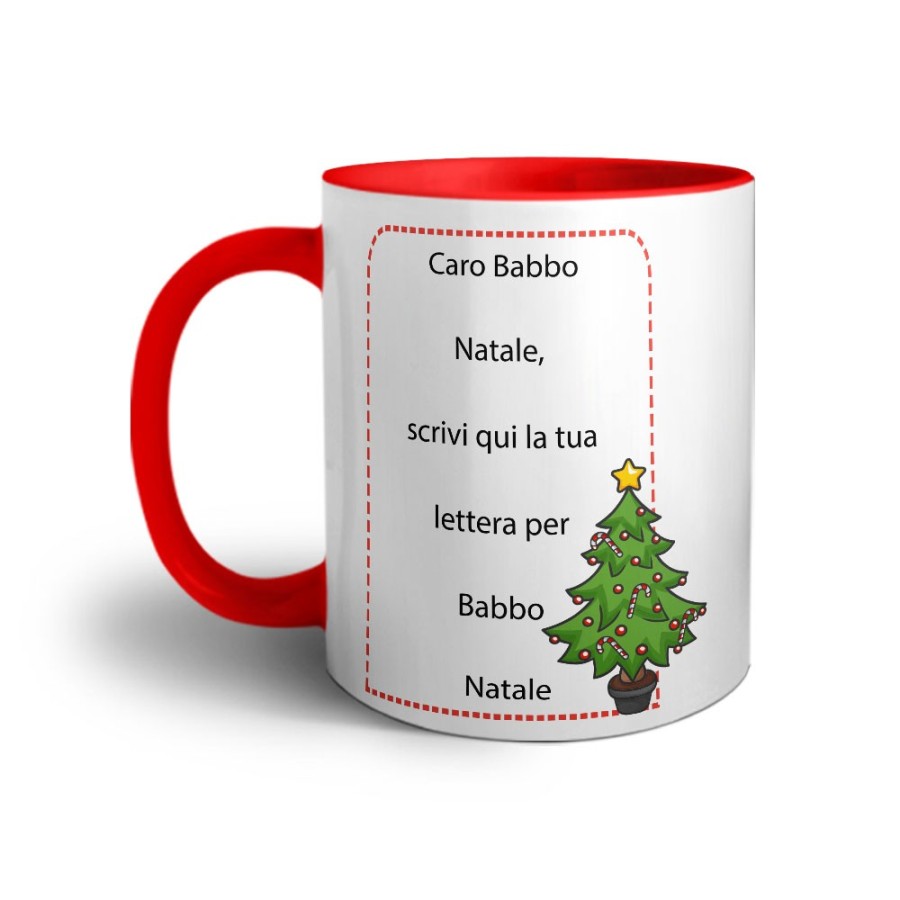 Tazza personalizzata con testo lettera a babbo natale con alberi di natale Natale