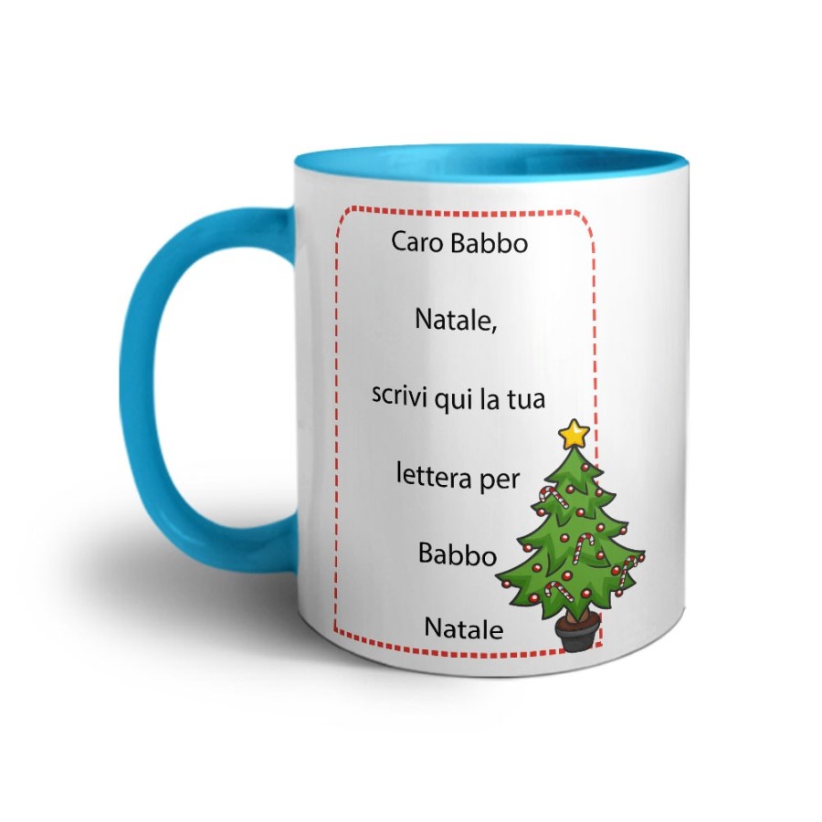 Tazza personalizzata con testo lettera a babbo natale con alberi di natale Natale