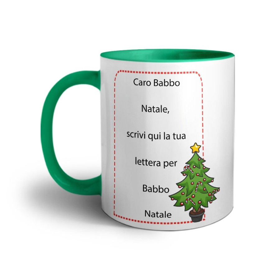Tazza personalizzata con testo lettera a babbo natale con alberi di natale Natale