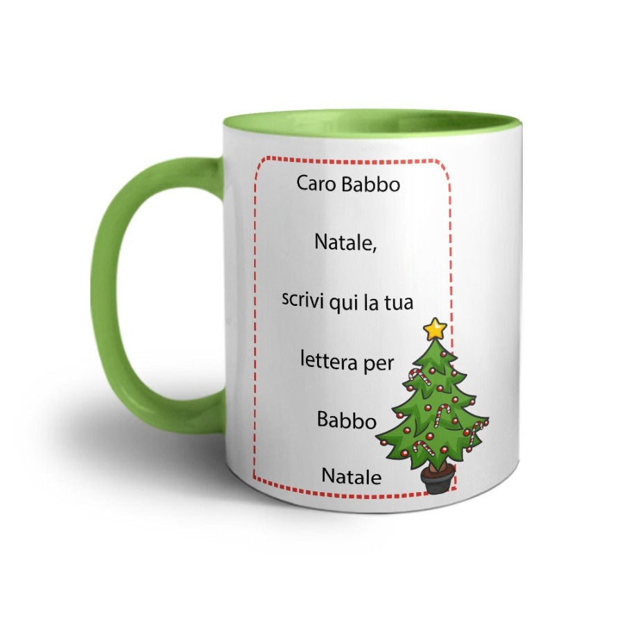 Tazza personalizzata con testo lettera a babbo natale con alberi di natale Natale