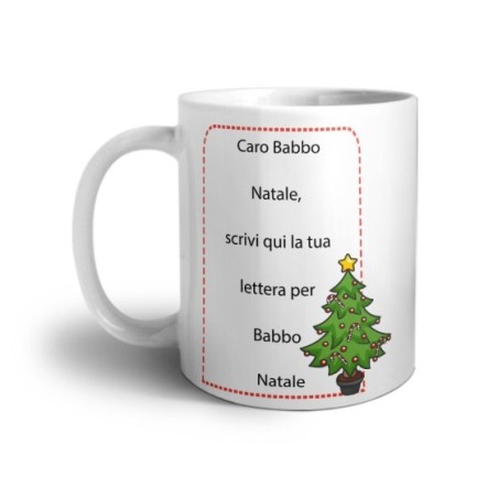 Tazza personalizzata con testo lettera a babbo natale con alberi di natale Natale