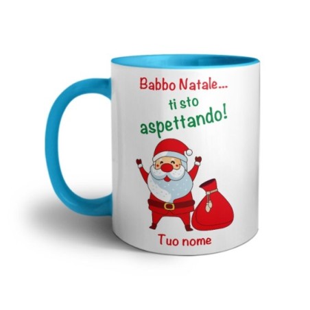 Tazza personalizzabile con nome babbo natale ti sto aspettando Natale