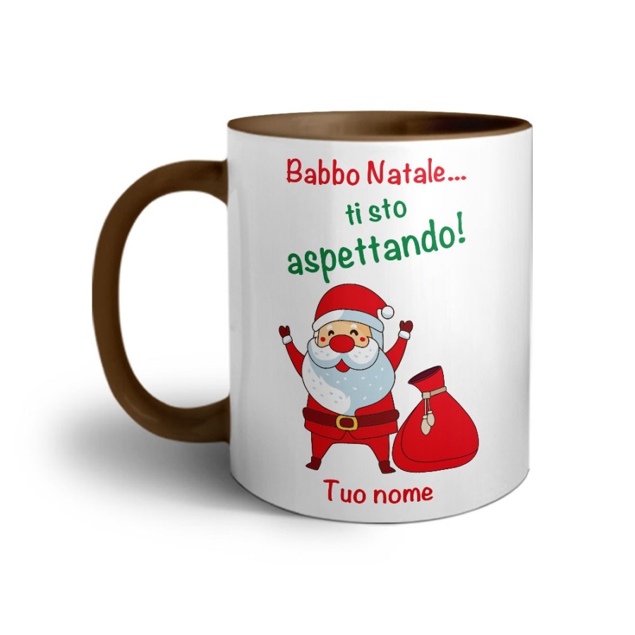 Tazza personalizzabile con nome babbo natale ti sto aspettando Natale