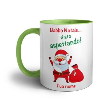 Tazza personalizzabile con nome babbo natale ti sto aspettando Natale