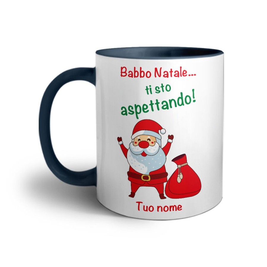 Tazza personalizzabile con nome babbo natale ti sto aspettando Natale
