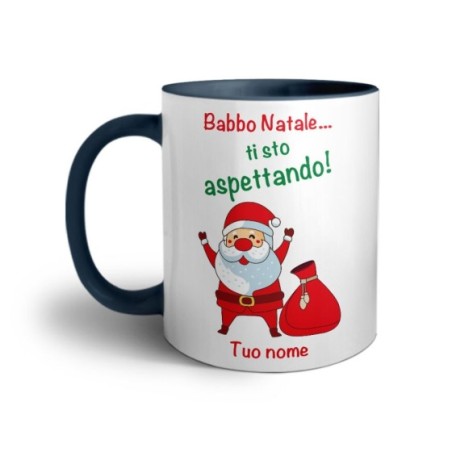 Tazza personalizzabile con nome babbo natale ti sto aspettando Natale