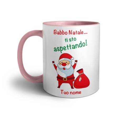 Tazza personalizzabile con nome babbo natale ti sto aspettando Natale