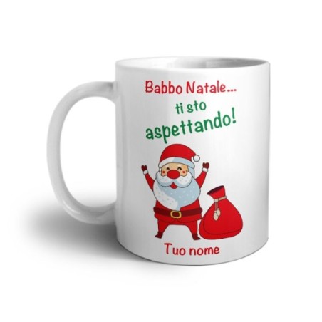 Tazza personalizzabile con nome babbo natale ti sto aspettando Natale