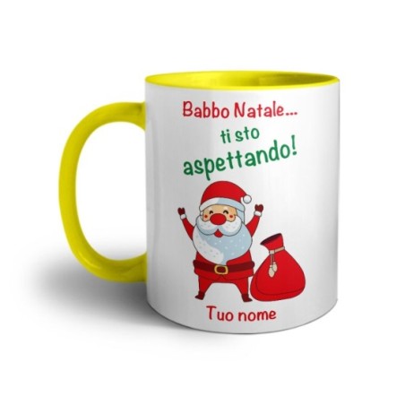 Tazza personalizzabile con nome babbo natale ti sto aspettando Natale