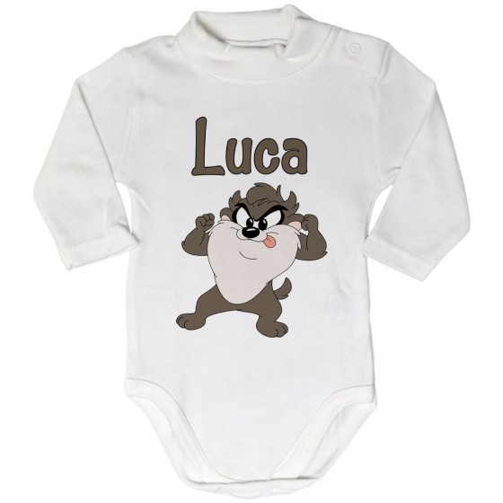 Body lupetto neonato personalizzato con nome baby tazmania linguaccia Cartoon