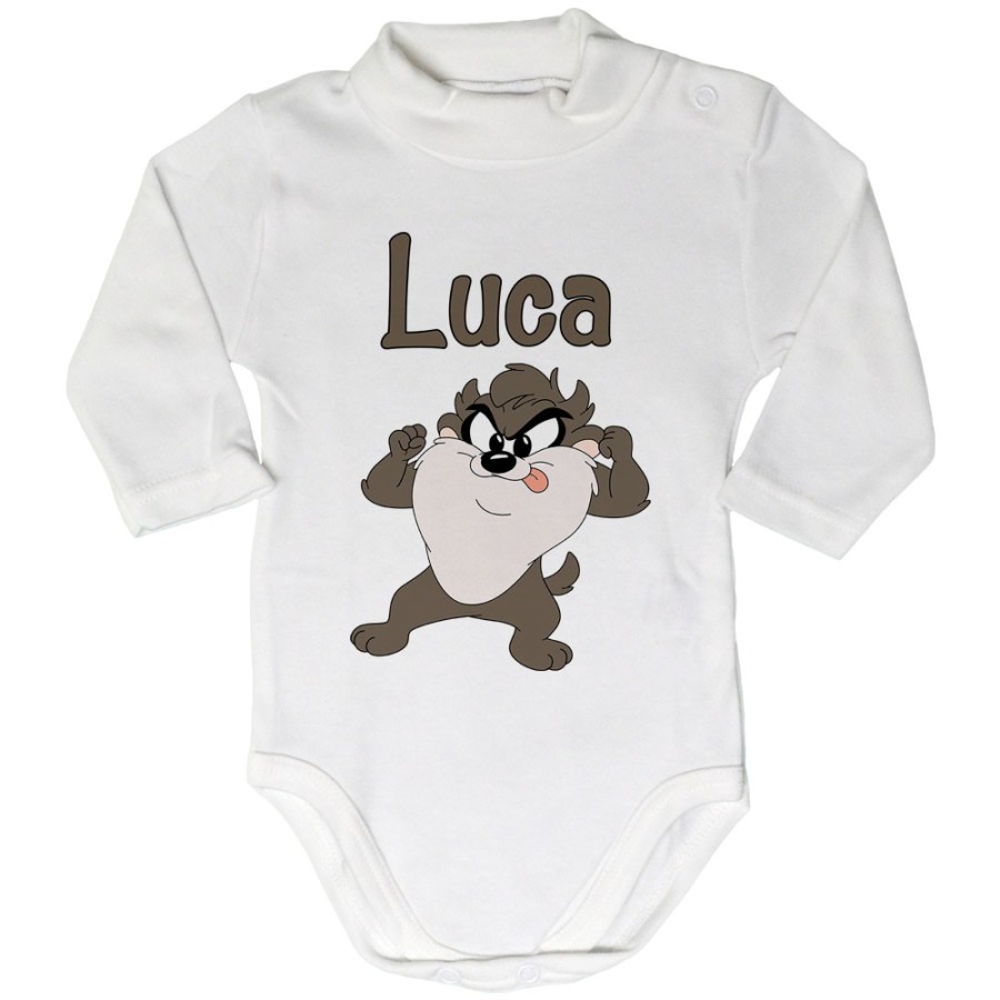 Body lupetto neonato personalizzato con nome baby tazmania linguaccia Cartoon
