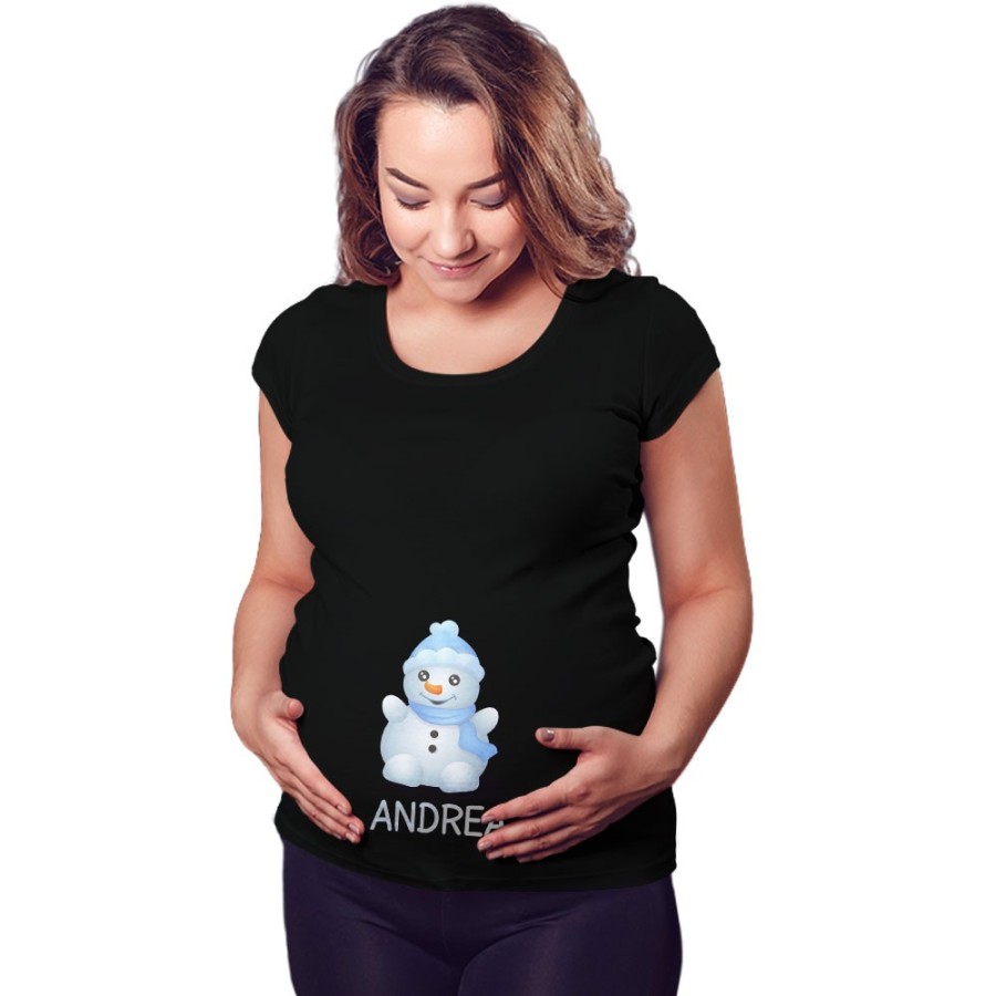 Maglia premaman personalizzabile con nome pupazzo di neve Natale