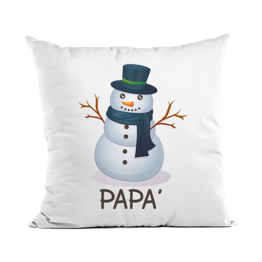 Cuscino personalizzabile con nome pupazzo di neve mamma e papà Natale