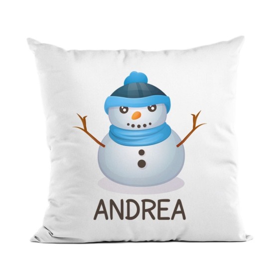 Cuscino personalizzabile con nome pupazzo di neve bambino Natale