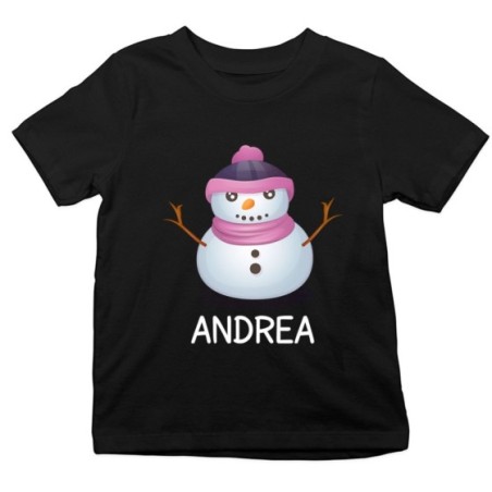 T-shirt bambino personalizzabile con nome pupazzo di neve