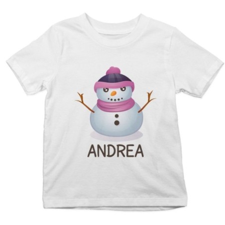 T-shirt bambino personalizzabile con nome pupazzo di neve Natale
