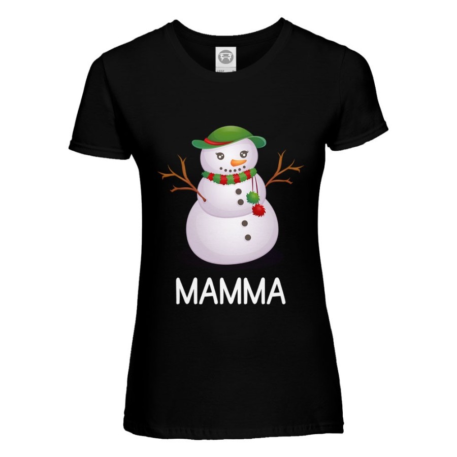 T-shirt donna personalizzabile con nome pupazzo di neve mamma Natale