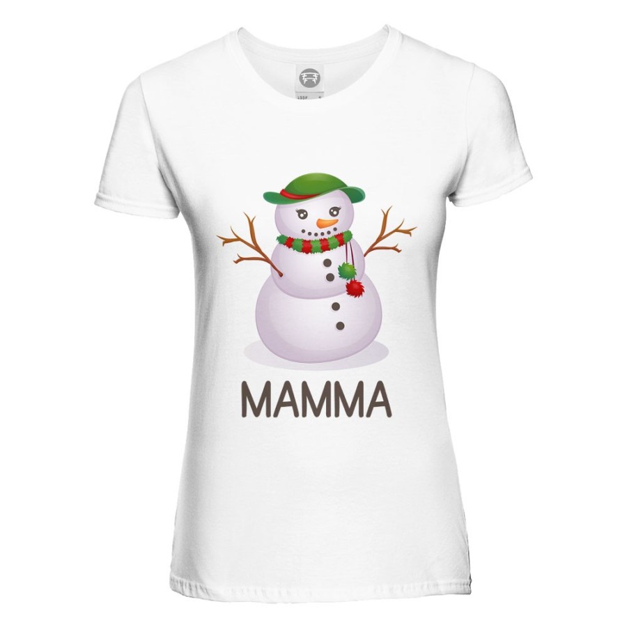 T-shirt donna personalizzabile con nome pupazzo di neve mamma Natale